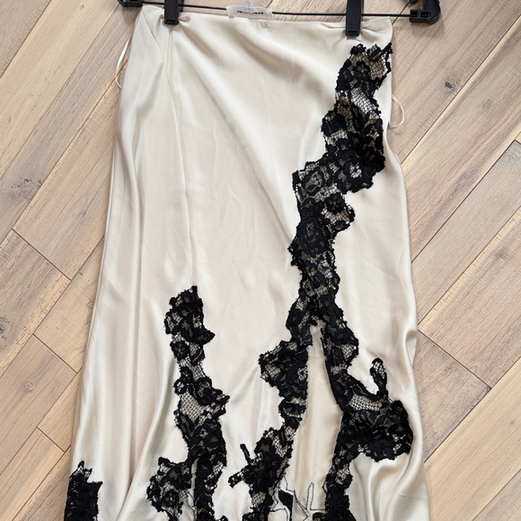 Ronny Kobo Collection Asymmetrical Skirt with Black Lace on White - Picture 2 of 6